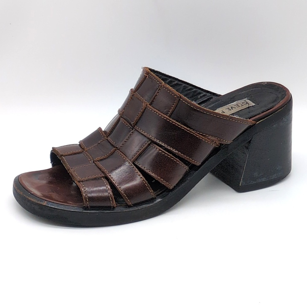 Steve Madden Shoes‎ Womens Toy Brown 8 Leather Slide Sandal Chunky Woven